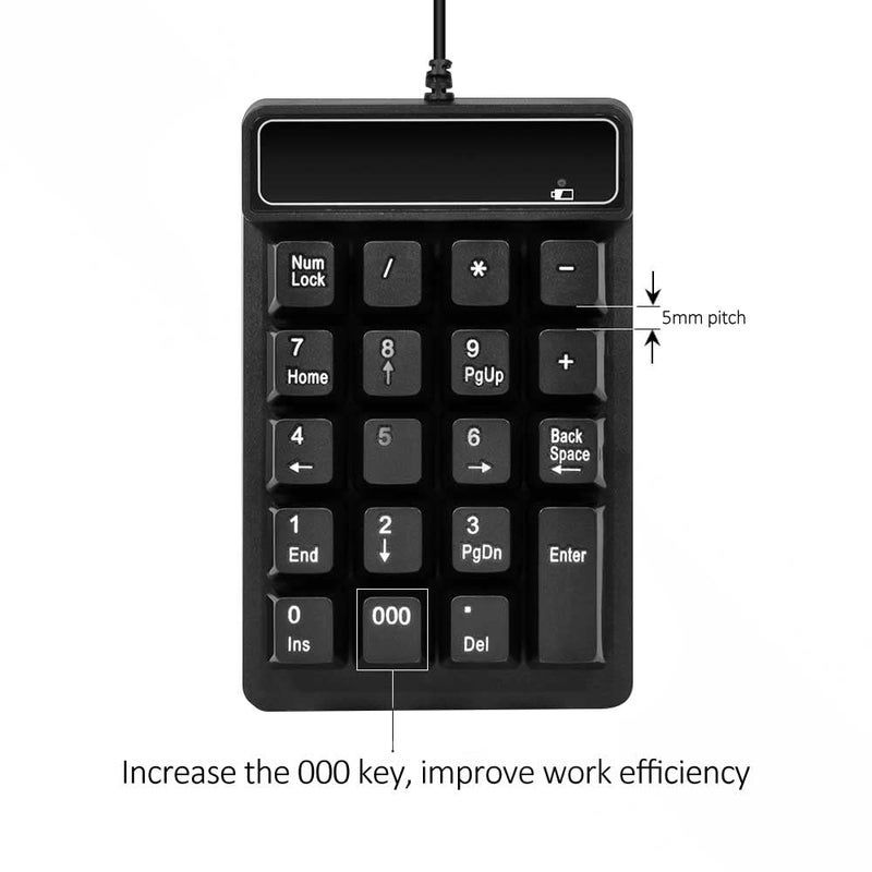 Kadaon USB Number Pad, 19 Keys Waterproof Silent Numeric Keypad with Mini USB Cable, for Laptop/Notebook, Compatible with Windows System - Image 3
